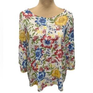 Harve Bernard Women's Floral 1/4 Zip & 3/4 Bell Sleeve with Fringe in Size Large